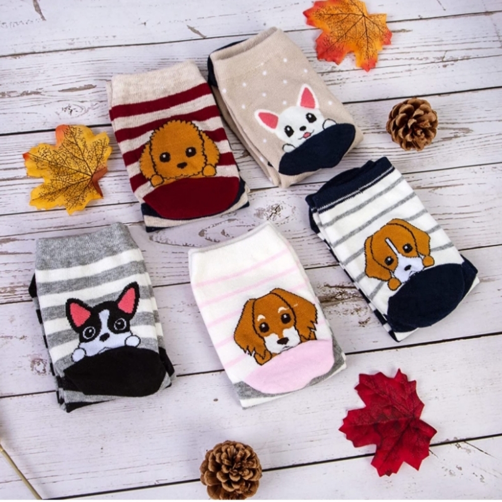 Chalier Dog & Cat Print Women's Socks - 5 pair